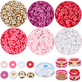 DIY Valentine's Day Bracelets Kits, include 2500Pcs 5 Colors Handmade Polymer Clay Beads, 100Pcs CCB Plastic Spacer Beads, 25Pcs Plating Acrylic Beads, 1 Roll Clear Elastic Crystal Thread