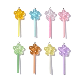 Luminous Translucent Resin Big Pendants, with Platinum Tone Iron Loops, Plastic, Glow in the Dark Flower Lollipop Charm
