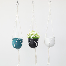 Cotton Macrame Plant Hangers, with Iron Flowerpot
, Hanging Planter Baskets, Wall Decorative Flower Pot Holder