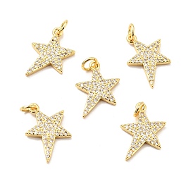 Brass Micro Pave Cubic Zirconia Pendants, with Jump Ring, Real 18K Gold Plated, Long-Lasting Plated, Lead Free & Cadmium Free & Nickel Free, Star