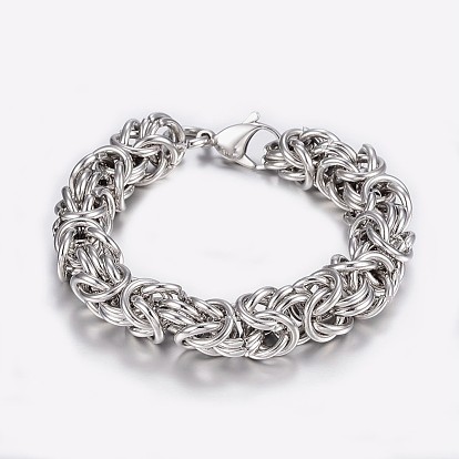 304 Stainless Steel Byzantine Chain Necklaces and Bracelets Jewelry Sets, with Lobster Claw Clasps