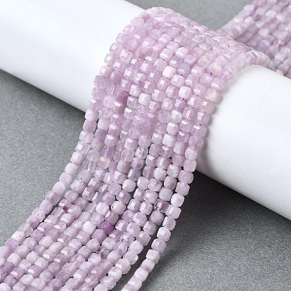 Природные кунцит бисер нитей, граненые, бусины-кубы с настольной огранкой, класс АА