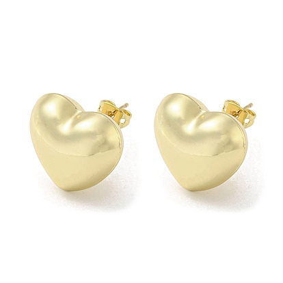 Heart Rack Plating Brass Stud Earrings, Long-Lasting Plated, Lead Free & Cadmium Free