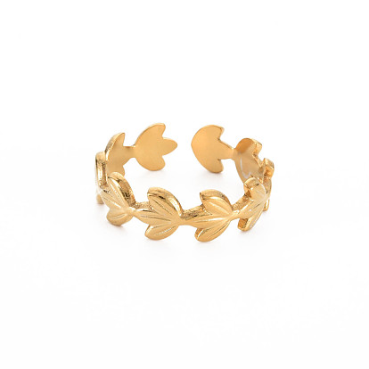 304 Stainless Steel Flower Open Cuff Ring for Women