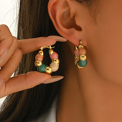 201 серьги-кольца из нержавеющей стали с бусинами., с эмалью, золотые