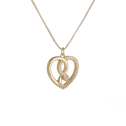 Gold Plated Heart Pendant Necklace with Snake Animal Charm and Zirconia Stones