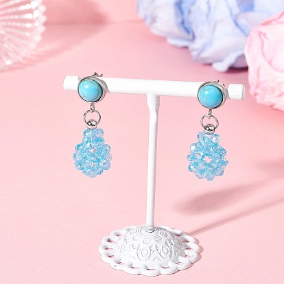 Серьги-гвоздики в форме капли из стекла и синтетической бирюзы, с 304 штифтов из нержавеющей стали