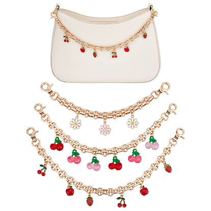 3 шт. цепные ручки для сумок из железа и сплава, с подвесками из смолы и эмали, а также поворотными застежками, золотые