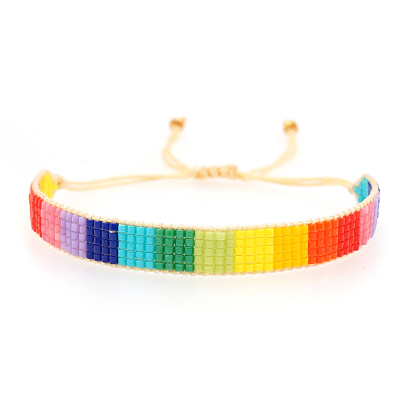 Friendship Loom Pattern Miyuki Seed Beads Bracelets for Women, Adjustable Nylon Cord Braided Bead Bracelets