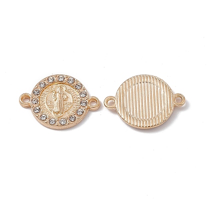 Alloy Crystal Rhinestone Connector Charms, Flat Round Links with Virgin Pattern, Religion