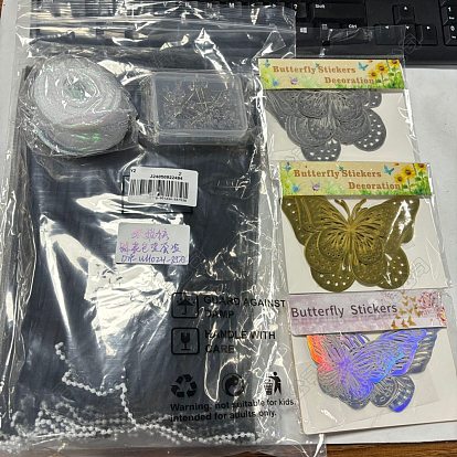 Kits de decoración de ramos, incluyendo cintas de poliéster iridiscentes, con pegatinas de espejo de papel, Agujas de posicionamiento para manualidades de costura de hierro con cabeza de diamante, ramo de flores de poliéster envoltura de papel de malla