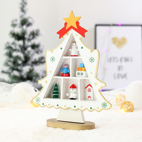 Деревянные настольные украшения, мини-витрины, рождественская елка