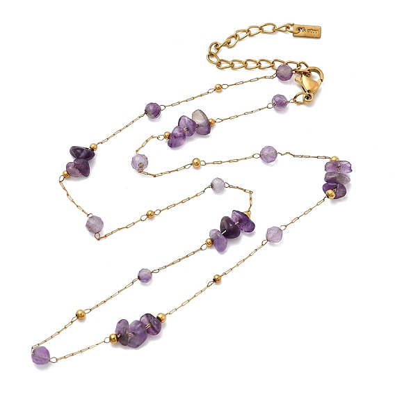 Натуральный аметистовый осколок 304 цепочка из нержавеющей стали для женщин, ионное покрытие (ip)