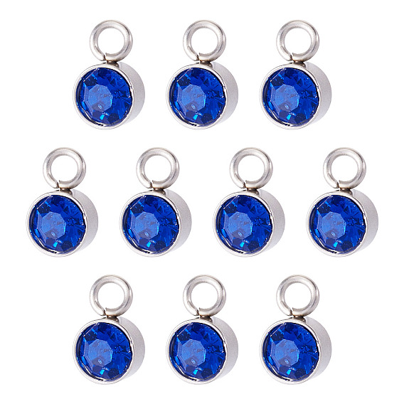 10 шт. подвески из стеклянных страз, очарование камня, с цветным тоном нержавеющей стали 201 фурнитура из нержавеющей стали, плоско-круглые