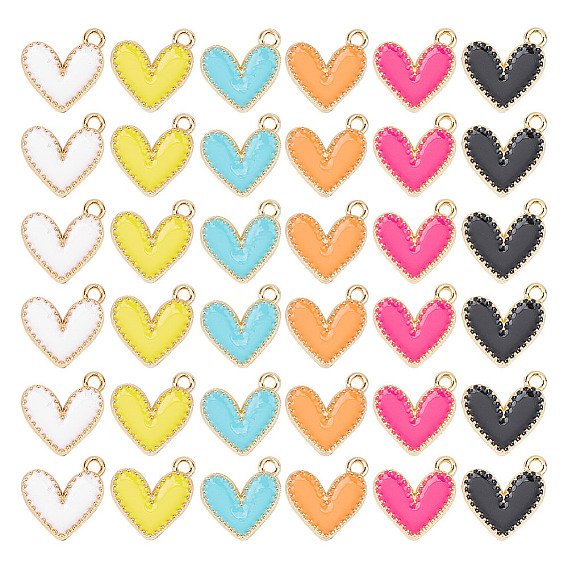 96 шт 6 цвета сплава эмаль подвески, без кадмия, без никеля и без свинца, золотой свет, шарма сердца