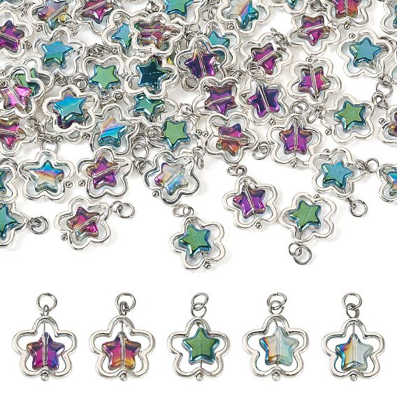 50 шт. подвески из сплава и стекла, звездные подвески с латунной фурнитурой, платина