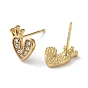 304 Stainless Steel with Rhinestone Stud Earrings, Heart with Crown