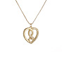 Gold Plated Heart Pendant Necklace with Snake Animal Charm and Zirconia Stones