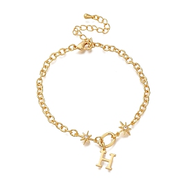 Brass Micro Pave Cubic Zirconia Letter H Charm Bracelets for Women