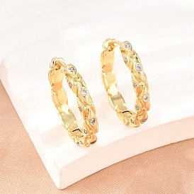 Brass Micro Pave Cubic Zirconia Hoop Earrings, Rhombus, Cadmium Free & Lead Free, Long-Lasting Plated, Rack Plating, Real 18K Gold Plated