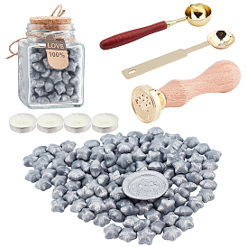 CRASPIRE DIY Scrapbook Making Kits, Including Glass Bottle, Brass Wax Seal Stamp and Wood Handle Sets, Sealing Wax Particles, Candle and Stainless Steel Melting Spoon