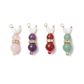 4шт. 4 стили подвески в виде кролика из натурального сердолика, розового кварца, зеленого авантюрина и аметиста, подвески в виде кроликов с натуральными бусинами из ракушек и петлями из медной проволоки, золотые