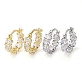 Brass Hoop Earrings, with Clear Cubic Zirconia, Long-Lasting Plated, Lead Free & Cadmium Free