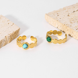 Кольцо с круглым синтетическим драгоценным камнем, манжетное кольцо из нержавеющей стали для женщин, реальный 18 k позолоченный