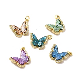 Rack Plating Brass Micro Pave Cubic Zirconia Pendants, Cadmium Free & Lead Free & Nickle Free, with Enamel, Real 18K Gold Plated, Butterfly