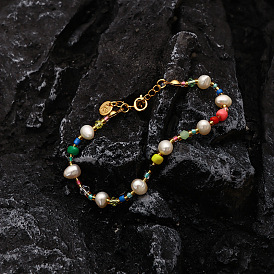 Браслеты из латуни, натурального пресноводного жемчуга, кварцевого кристалла и акрила для женщин