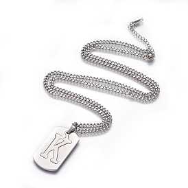 304 Stainless Steel Split Initial Pendant Necklaces, with Lobster Claw Clasps and Curb Chains, Rectangle with Letter