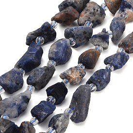 Raw Rough Natural Sodalite Beads Strands, Nuggets, with Seed Beads