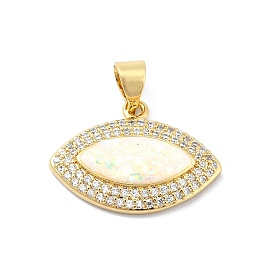 Brass Micro Pave Clear Cubic Zirconia Pendants, with Sythetic Opal, Eye