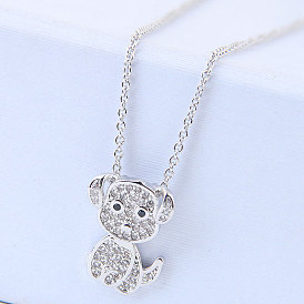 Fashionable Zircon Inlaid Sweet Lucky Dog Necklace for Women's Sweater Chain.
