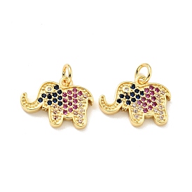 Eco-friendly Brass Micro Pave Colorful Cubic Zirconia Pendants, with Jump Ring, Cadmium Free & Lead Free, Elephant