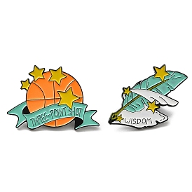 Basketball & Feather Enamel Pins, Black Alloy Badge for Women