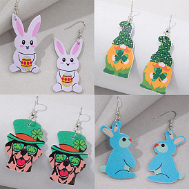 Cute Animal Leather Earrings with Bunny, Dog and Car Charms - Fashionable Retro Ear Studs