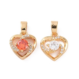 Real 18K Gold Plated Brass Micro Pave Cubic Zirconia Pendants, Heart Charms