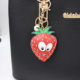 Strawberry Man PU Leather Keychain Pendant for Backpack, Wallet and Keys