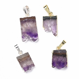 Rough Raw Natural Amethyst Slice Pendants, with Eco-Friendly Brass, Lead Free & Cadmium Free