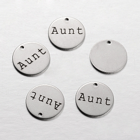 Dijes de acero inoxidable 201 pintados con spray, plano y redondo con palabras, 14x1 mm, agujero: 1 mm