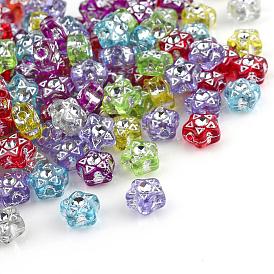 Plating Transparent Acrylic Beads, Silver Metal Enlaced, Star
