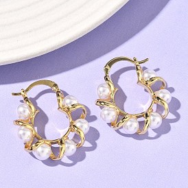 Серьги-кольца из латуни и АБС-пластика с жемчугом, без кадмия и без свинца, долговечный, стойки покрытие