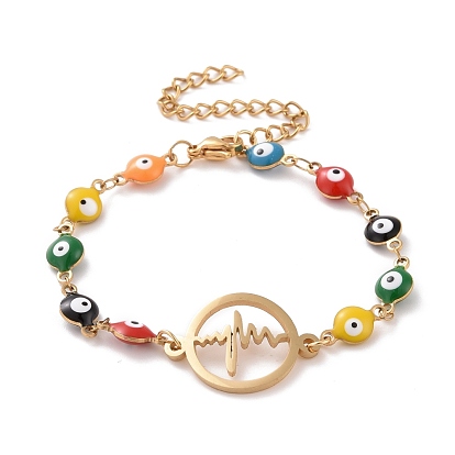 Вакуумное покрытие pvd 304 браслет из нержавеющей стали с сердечным ритмом, красочный эмалевый браслет с цепями от сглаза для женщин
