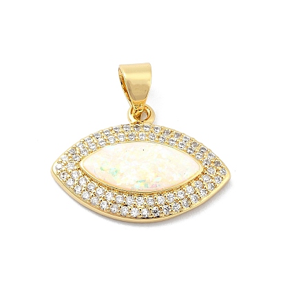 Brass Micro Pave Clear Cubic Zirconia Pendants, Cadmium Free & Lead Free, with Sythetic Opal, Eye