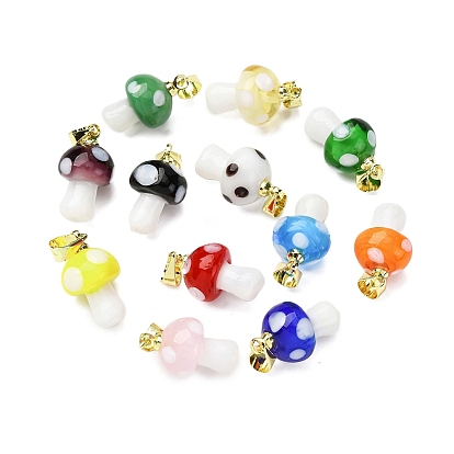 Подвески лэмпворк ручной работы, гриб, с реечной накладкой из латуни с золотистым напылением, долговечный, золотые