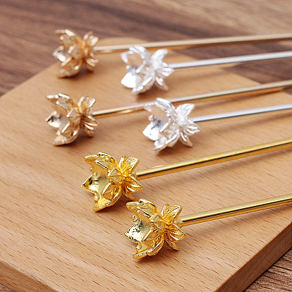 Alloy Hair Stick Finding, Round Bead Settings, with Iron Pin, Flower