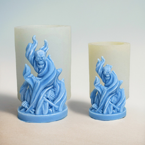 3D Halloween Fire Skull DIY Food Grade Silicone Candle Molds, Aromatherapy Candle Moulds, Scented Candle Making Molds