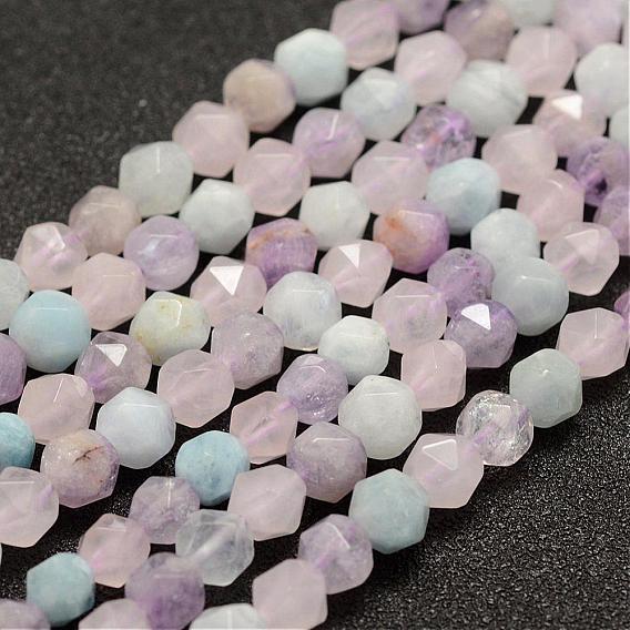 Natural Aquamarine & Rose Quartz & Amethyst Beads Strands, Faceted, Round
