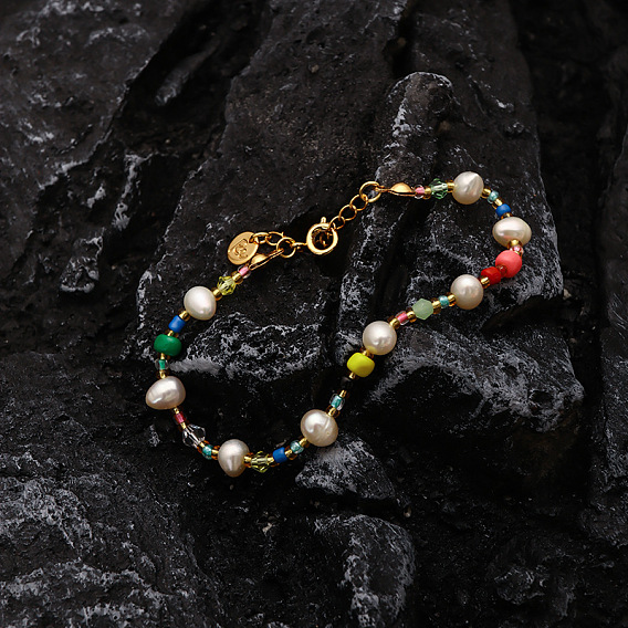 Браслеты из латуни, натурального пресноводного жемчуга, кварцевого кристалла и акрила для женщин